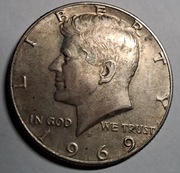 Moneta srebrna Liberty Kennedy 1/2 half  Dolara 1969 srebro 