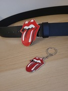 Czarny skórzany pasek The Rolling Stones + brelok