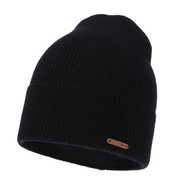 Czarna czapka z wełny merino 100% wełniana prążek jesień nowa