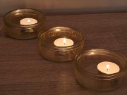 Świeczniki BROKATOWE zestaw 3 szt nastrojowe 2w1 ZŁOTE + zapalniczka GRATIS