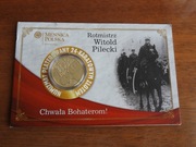 Medal Moneta Numizmat Pozłacany Rotmistrz Witold Pilecki 27mm Blister