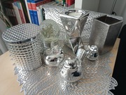 CERAMICZNE SREBRNE lustrzane OZDOBY ZESTAW XXL aż 10 el. w stylu GLAMOUR