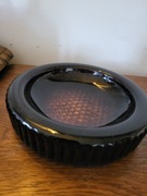 Duża szklana popielnica, ciężkie szkło, wzór jak plaster miodu na dnie