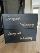 Koszyczki ratunkowe na wesele, czarne drewniane ze złotym napisem