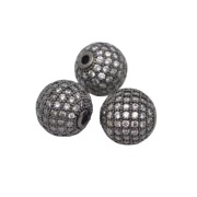 Koraliki Przekładki Kulki z białymi cyrkoniami, 6 mm., 1 szt.