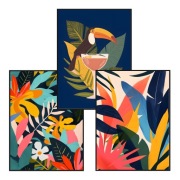 Zestaw 3 plakatów 30x40cm-Tropic Tukan,,kolorowe,vintage