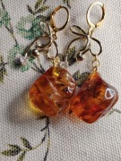 Kolczyki z Naturalnym Bursztynem Bałtyckim. Stal Szlachetna Pozłacana. 