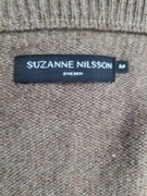 SUZANNE NILSSON SWEDEN SWETER krótki wełna ozdobne serce zamsz 