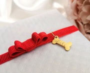 Bransoletka czerwona ryps francuski kokarda grawer kość