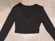 Bluzka koszulka długi rękaw, odkryty brzuch, fajna rozmiar S bawełna czarna