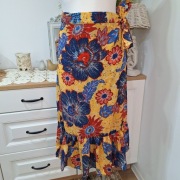 Indiska spódnica XL żółta kwiaty kopertowa wiązana falbana boho