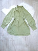 bluzka, tunika, rozm. L, oliwkowa, gładka, kołnierzyk, luźny krój, oversize