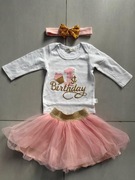 Zestaw na roczek dziewczęcy – body + spódniczka + opaska | r.74–80/86