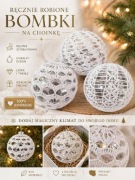 Bombka szydełkowa biale ręcznie robiona Handmade ozdoba choinkowa