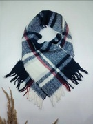 Ciepły szalik damski na zimę granatowo-biały szal na zimne dni