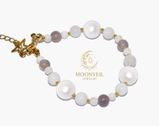 Bransoletka  z kamieni naturalnych - Szary Agat, Perła, Kamień Księżycowy