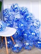 Balony transparentne z niebieskim konfetti – elegancka dekoracja