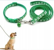 zestaw obroży i smyczy dla szczeniaka zielony w łapki 