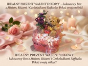 PREZENT DLA NIEJ Walentynki Zestaw Box Miś Raffaello Róże Słodki