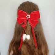 Świąteczna czerwona kokarda-spinka dla dziewczynki na Mikołaja Wigilię Xmas