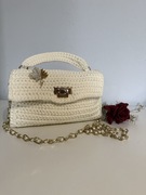 Mała śmietankowa ecru torebka kopertówka ręcznie robiona na szydełku nowa