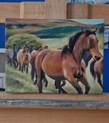 Obraz olejny Pędzące konie, 18x24cm