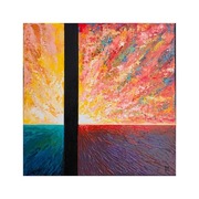 "Horyzont ciszy II Światło": obraz abstrakcyjny akrylowy 40x40 cm