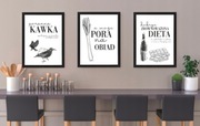 Obraz z napisami do kuchni 3 szt., plakat w ramie A3