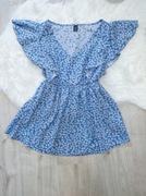 bluzka, shein, rozm. L, falbanki, błękitna, kwiaty, modna, romantyczna