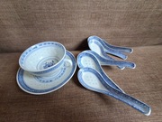 Filiżanka do herbaty i 6 łyżek - porcelana chińska ryżowa