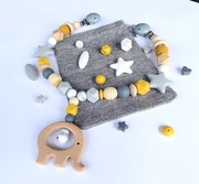 łańcuszek do wózka, wieszak do wózka, zawieszka do wózka, kolor musztardowy