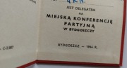 mandat delegata PZPR 1964 Bydgoszcz konf part
