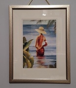 Obraz passe partout kobieta w kapeluszu 26x34 złota rama