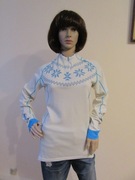 HELLY HANSEN damska bluzka bluza kremowa turkusowy wzór 57% merino_ XL