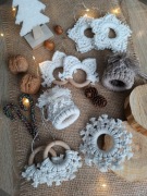 Ozdoby świąteczne choinkowe ze sznurka makrama śnieżynki rękodzieło kotki