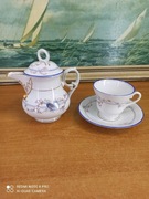 Antyczny porcelanowy serwis do herbaty / kawy – imbryk + filiżanka ze spodk
