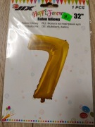 Duży, złoty, foliowy balon cyfra 7, cyferka siódemka, wysokość 80 cm