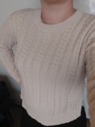 H&M sweter damski warkocze jasny beż ecru bawełna S M 36 38 okazja