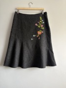IVKO wełniana grafitowa spódnica z kolorowym haftem wełna wool L XL 40 42
