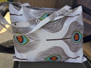 Plażówka/shopperka w stylu Boho Pawie pióra bawełna kieszeń Pracownia