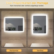 Lustro LED SONNI do łazienki z oświetleniem, wodoodporne IP44 60x50cm