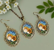 Zestaw biżuterii w kolorze starego złota Vintage Nowe Słoneczniki