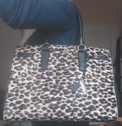 Jasper Conran skórzana shopperka czarna panterka skóra naturalna zwierzęca