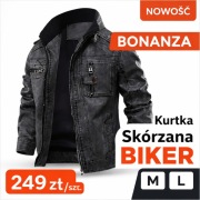 Kurtka męska skórzana czarna biker BONANZA slim M skóra eko vintage