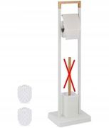 Stojak Do WC Z Uchwytem Na Papier Bambusowy Biały Bez Szczotki