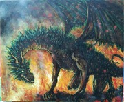 Obraz olejny 30x25 Smok Bestia Ogień Portret