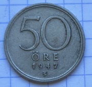01353 Szwecja 50 ore 1947 srebro ładna 