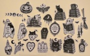 Naklejki papier czarno białe alt duch Halloween horror księżyc kot magia