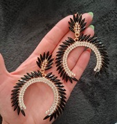 Kolczyki duże kryształki czarne srebrne cyrkonie na złotym podkładzie