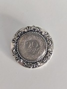 Broszka z oryginalną monetą 20 groszy 1923 r. – rękodzieło, żywica, unikat